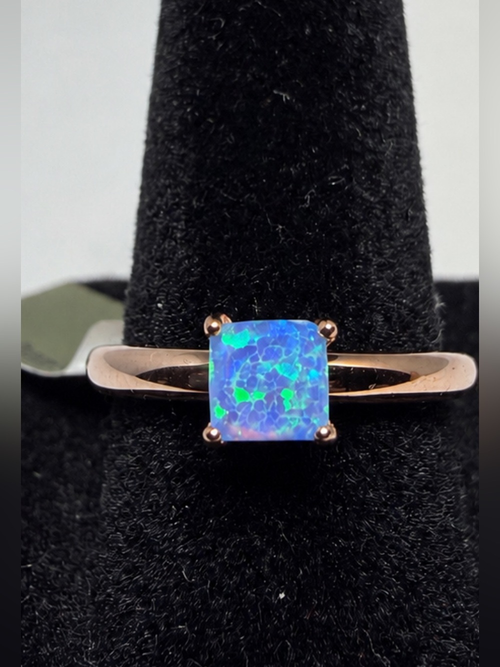 14K Rose Gold Plated Sterling Silver Genuine Blue Opal Ring Sz 8 NWT